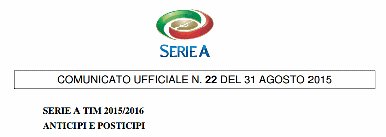 Anticipi e posticipi Serie A TIM 2015-2016