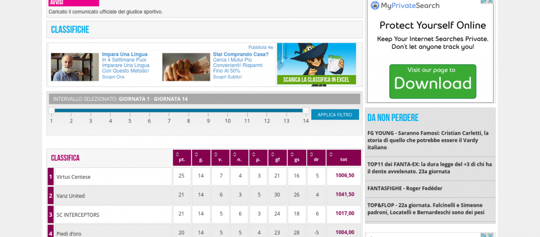Fantacalcio 2016-17: Classifica finale Campionato Lato A