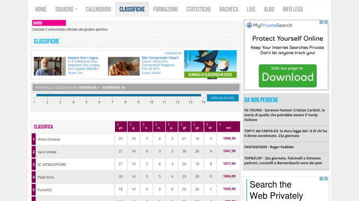 Classifica Campionato Lato A FIUH!League 2016/17